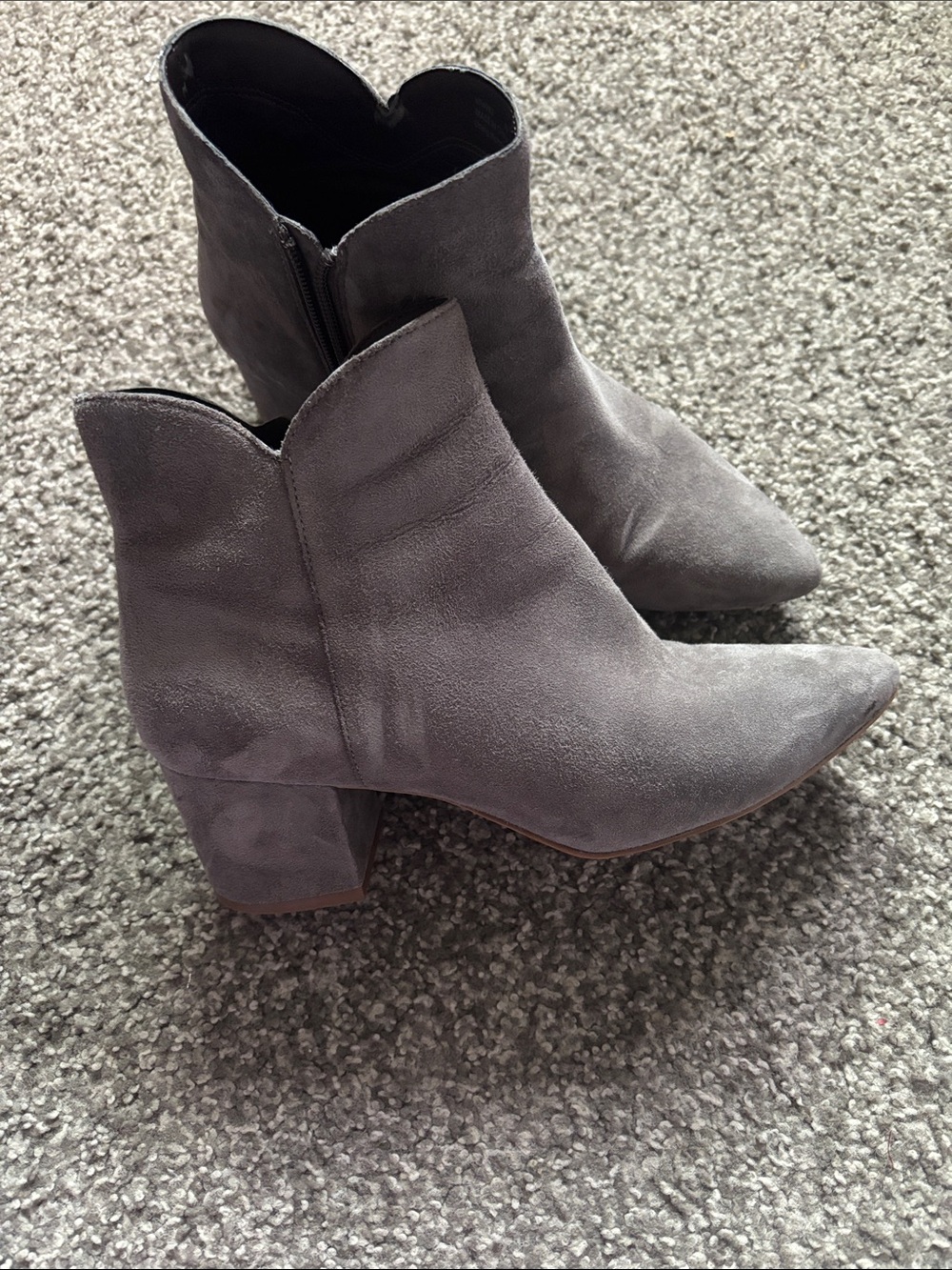 Cole Haan Gray Suede Pointed-Toe Ankle Booties